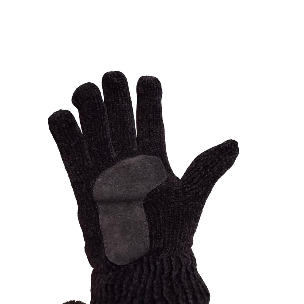 Isotoner Womens Chenille Knit Gloves Black Palm Grip Winter Warm One Size NWT - Picture 2 of 5